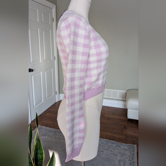 Haute Monde Women's Sweater Plaid Lilac White Two Plaid Cropped Set Size S NWT - Picture 4 of 16